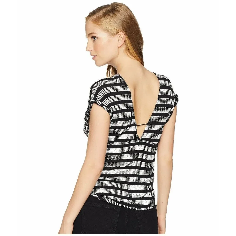 New! FREE PEOPLE Women's Striped Tassel Lace-Up V-Back Top Blouse Size Large - Picture 5 of 5